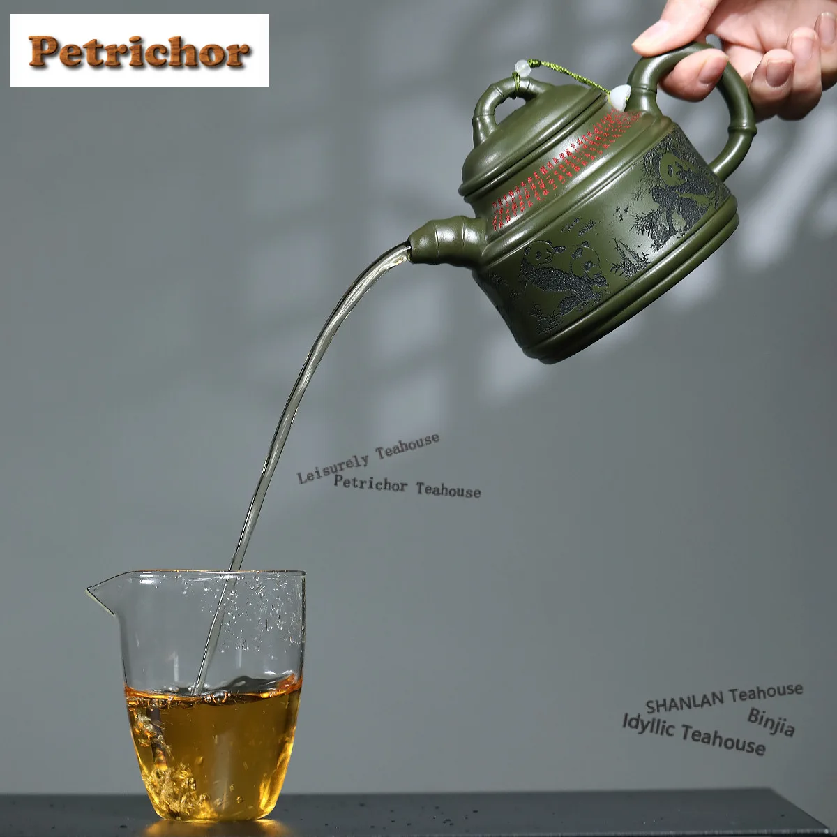 400ml Yixing Purple Clay Teapots Handmade Panda Bamboo Tripod Pot Raw Ore Green Mud Tea Maker Kettle With Strainer Zisha Tea Set