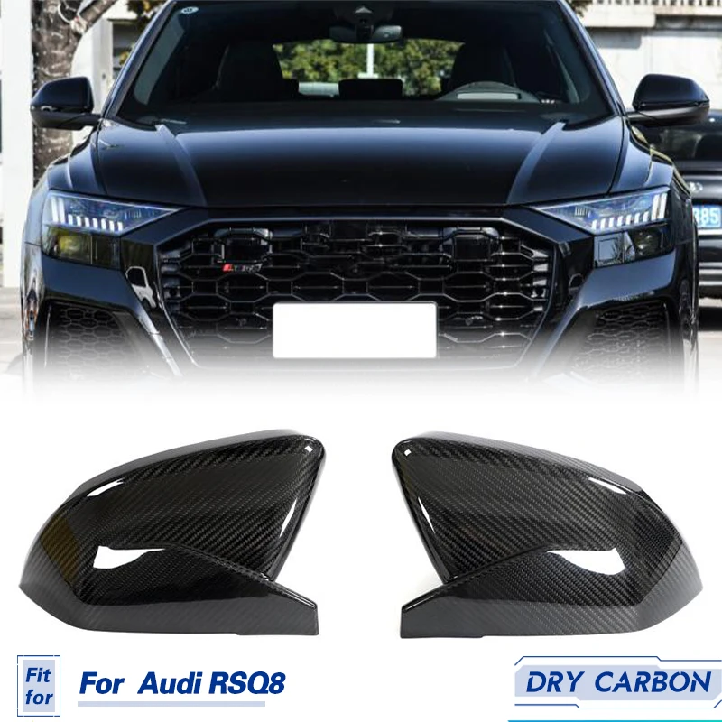 Car Racing Rearview Mirror Covers Dry Carbon for Audi Q8 SQ8 RSQ8 Utility 4D 2020-2023 Add On Mirror Caps Shell No Lane Assit