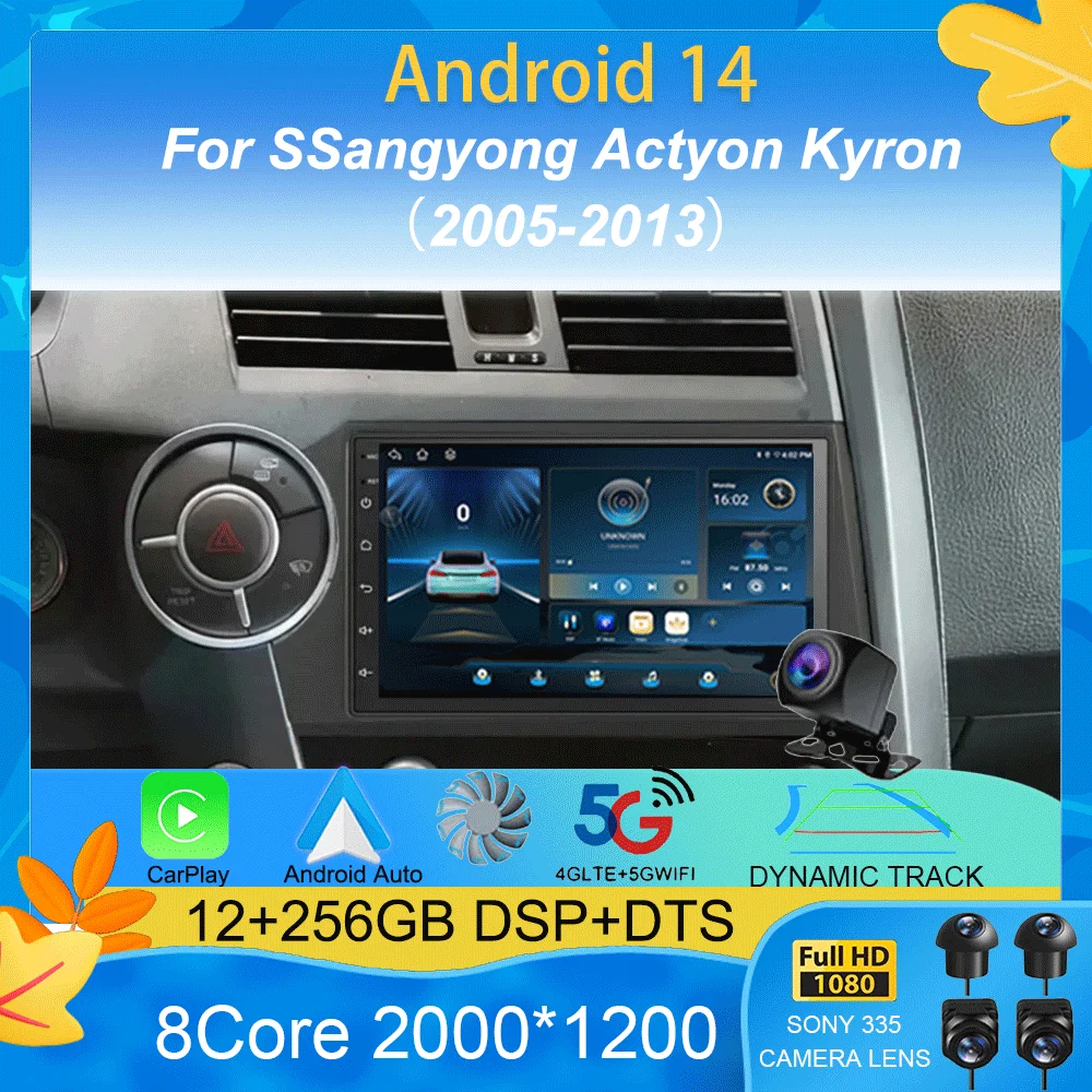 Car Radio Android 14 HD 7inch Touch Screen Multimedia For SSangyong Actyon Kyron Video Player Navigation GPS Carplay Head Unit