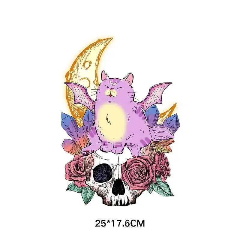 Punk Halloween Gothic Rabbit Death Skull Heat Transfer Vinyl Stripes Thermal Stickers On Clothes Fusible Iron On Patches
