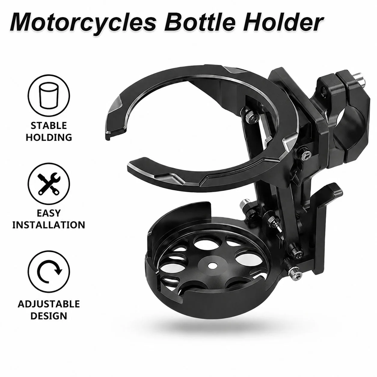 Motorcycle Cup Holder Universal Foldable Handlebar Drink Holder Adjustable & Foldable Cup Carrier for Motorbike, Bike, ATV