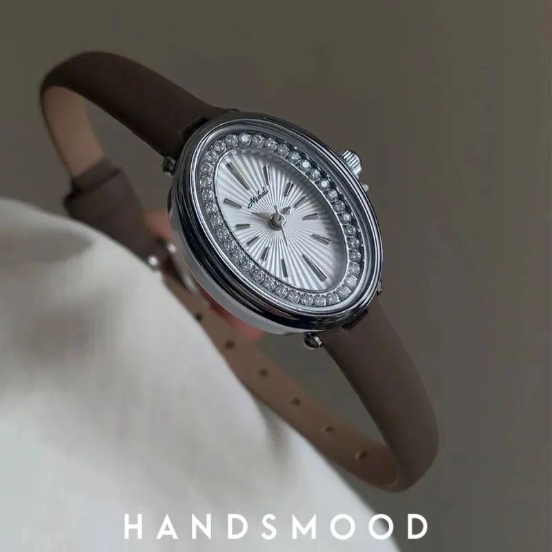 Часы с овальным бриллиантом, персонализированные, изысканные, модные, женские часы из натуральной кожи, нишевый темперамент