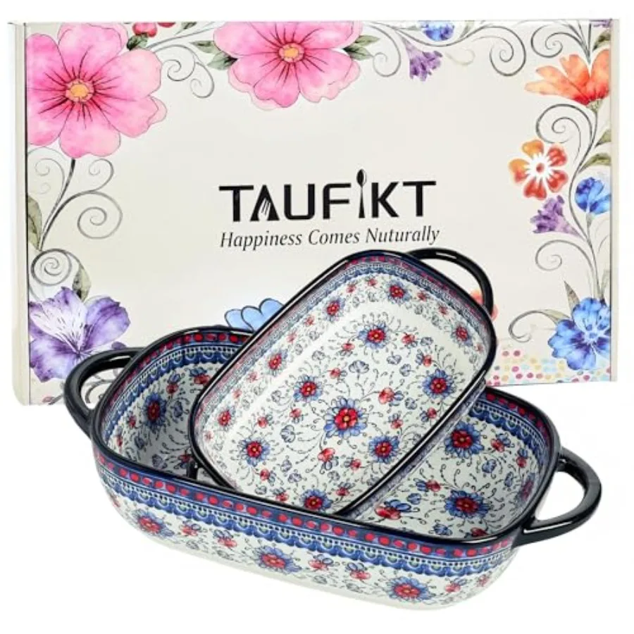 

Ceramic Casserole Dishes for Oven, Hand-painted Polish Pottery Baking Dish Set of 2, 0.8QT/ 2QT Porcelain Casserole Dishes with