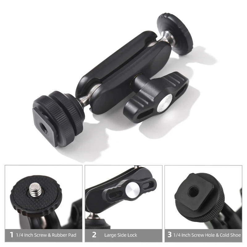Multifunktions-Kugelkopf-Mini-Cool-Doppelkugel-Abgestorbener Adapter mit Kaltschuhhalterung und 1/4-Zoll-Schraube für DSLR-Kamera-Camcorder-Monitor