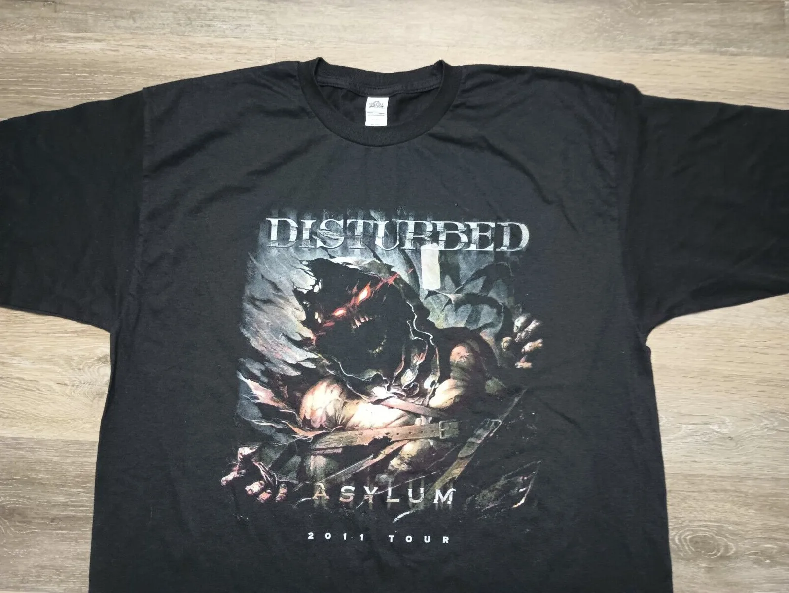 Disturbed concert T Shirt Asylum Tour Korn Heavy Metal Y2K rock band tee sz L