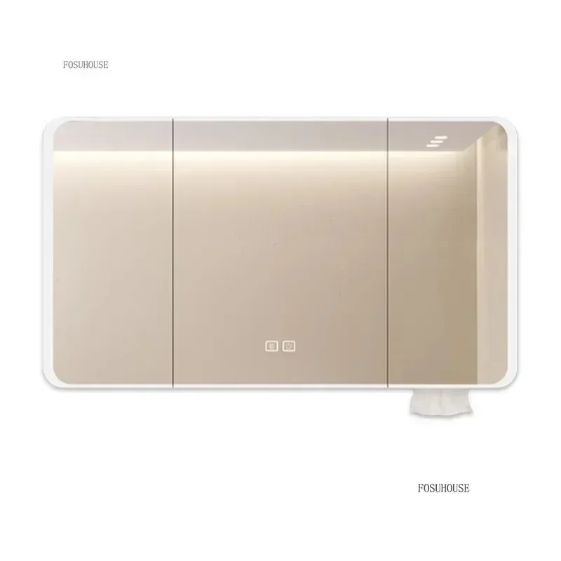 Minimalist Modern Arc-shaped Smart Bathroom Mirror Cabinets Home Furniture Wall-mounted Bathroom Mirror Cabinet with Lighting S
