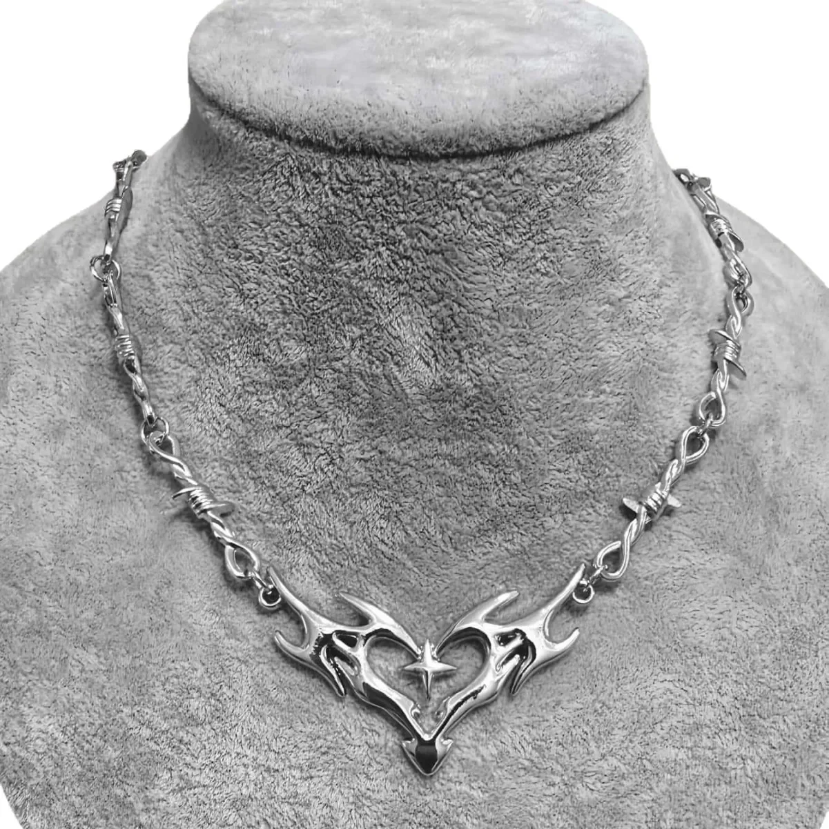 Cross Flame Heart Choker, Punk Jewelry, Gothic Accessories, Y2k, Thorns, Barbed Wire, Hippie, Flame Heart Charm, For Women Man