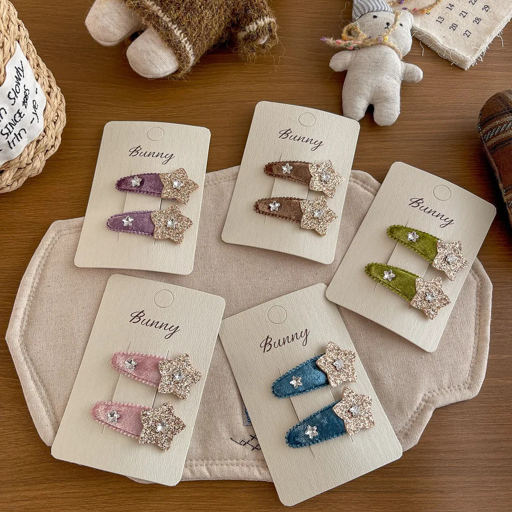 

2 шт./лот, блестящие бархатные заколки-капли, милые заколки для челки и боковых прядей, детские заколки для волос, аксессуары для волос для детей