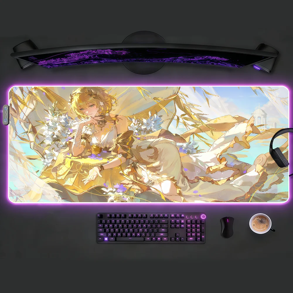 

Aglaea Honkai Star Rail Mouse Pad RGB LED Non-slip Desk Mat Rubber Gaming Accessories Large XXL Computer Office Keyboard Carpet