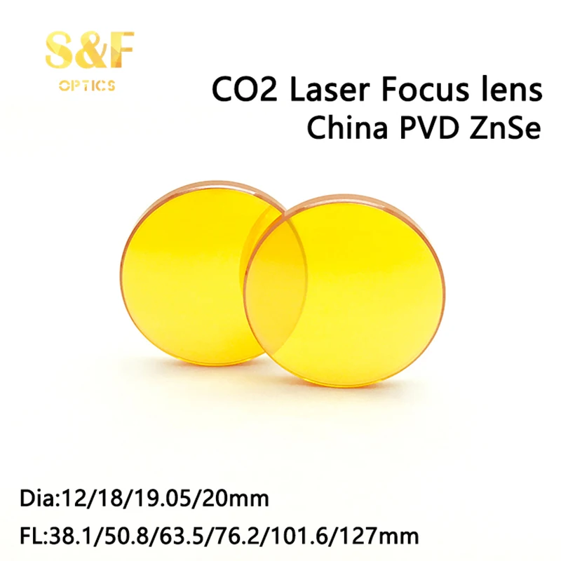 S&F China PVD ZnSe D12 18 19.05 20mm FL 38.1 50.8 63.5 101.6 127 190 Plano Convex CO2 Laser Focus Lens for Laser Cutting Machine