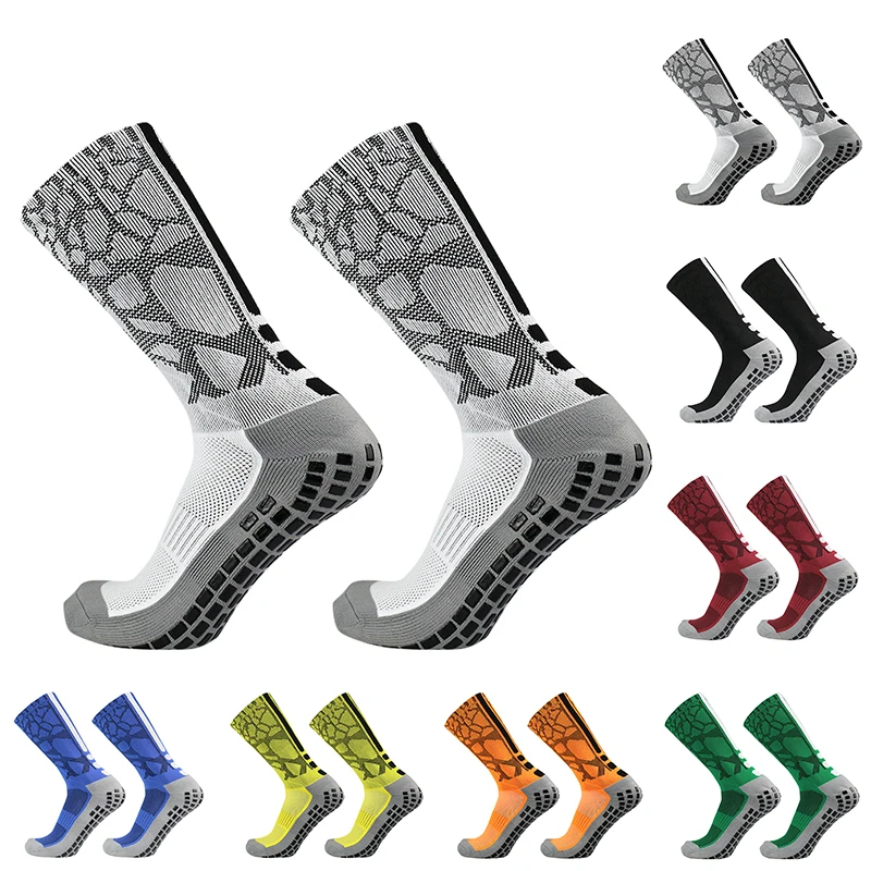 

New honeycomb patterned heel striped football socks Sports non-slip square silicone grip soccer socks calcetines hombre futebol