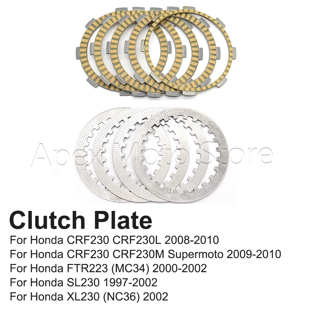 

Motorcycle Clutch Plate Steel Plate Friction Disc Kit For Honda CRF230 CRF230L CRF230M Supermoto FTR223 SL230 XL230 MC34 NC36