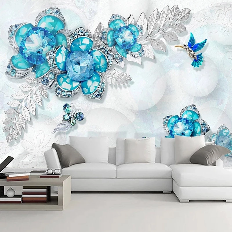 Custom Mural Blue Jewelry Flower Butterfly 3D Photo Wallpaper Living room sofa TV background wall bedroom restaurant study Hotel