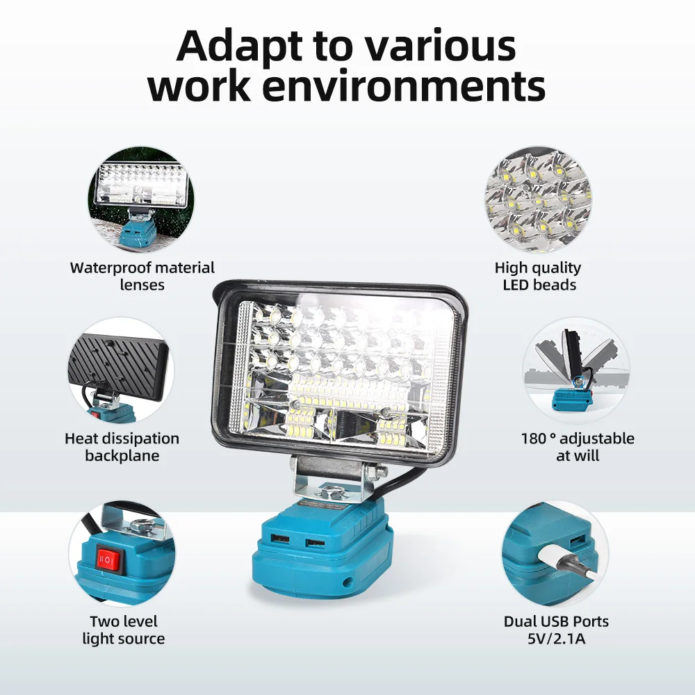 LED Work Light for Makita  portable Flood Light with USB Port, Lighting Spotlight Suitable for Makita 18V Battery BL1840 BL1850