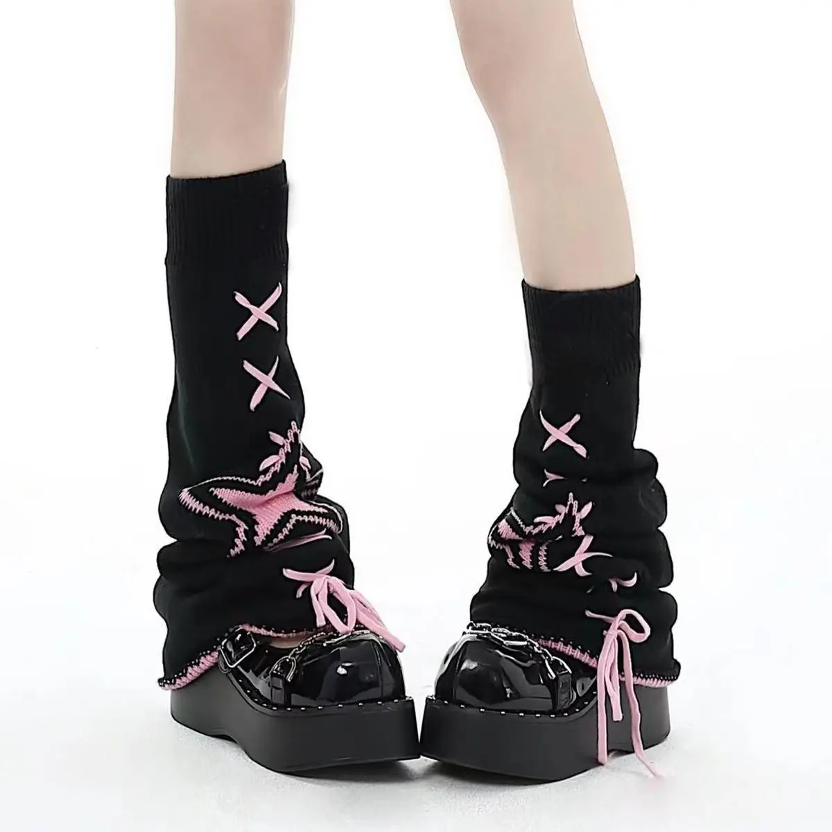 Women Y2k Aesthetic Star Leg Warmers Japanese Ankle Warmer Knee High Knitted Foot Cover Bandage   Autumn Long Socks