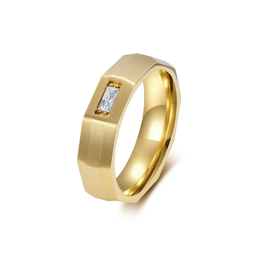 New Stainless Steel Geometric Design Shinny Zircon Ring for Women Men