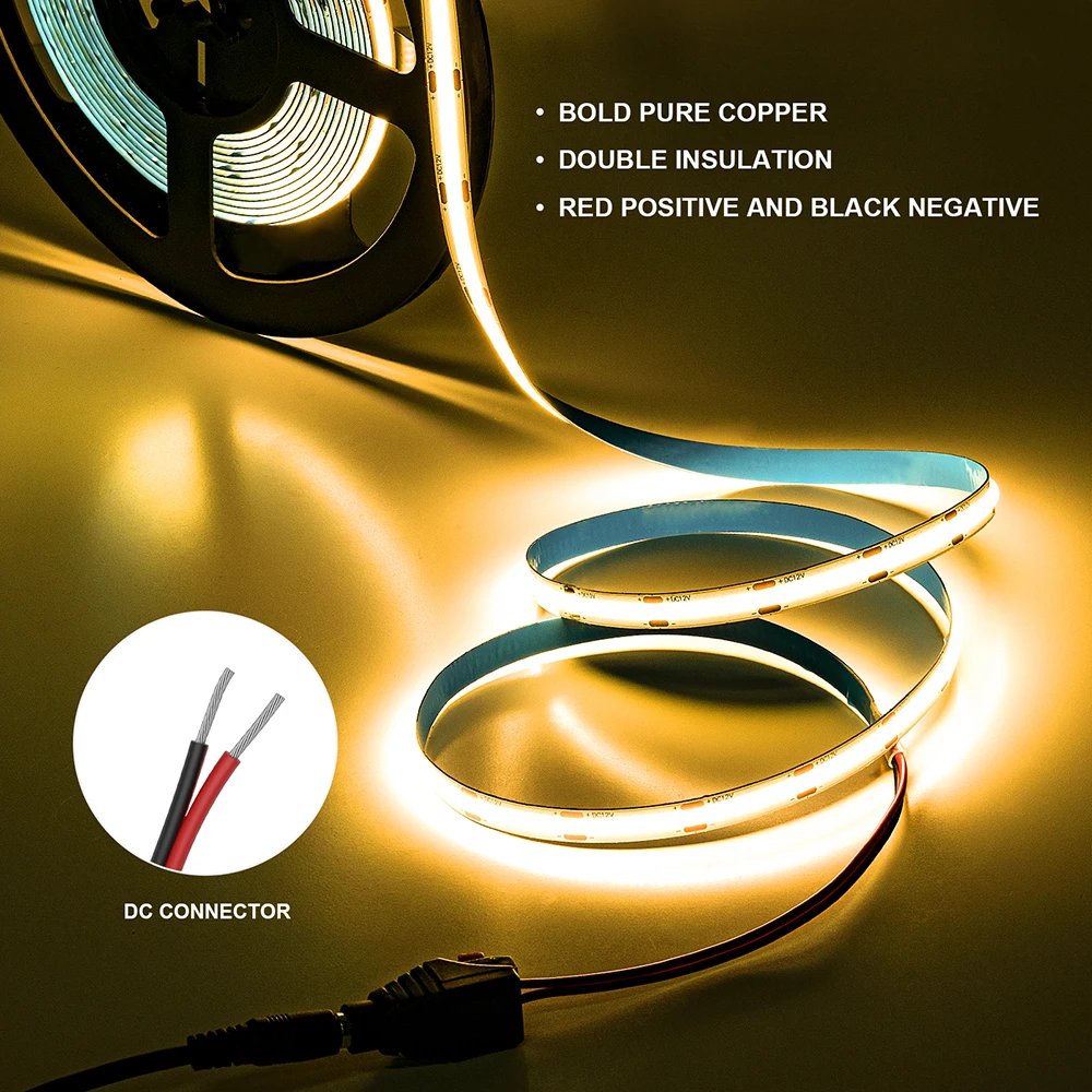 10m COB LED Strip 8/10mm 336 480 528 LED High Density Flexible FOB COB Strips RA90 2700k to 6000k White Linear Dimmable 12 24V