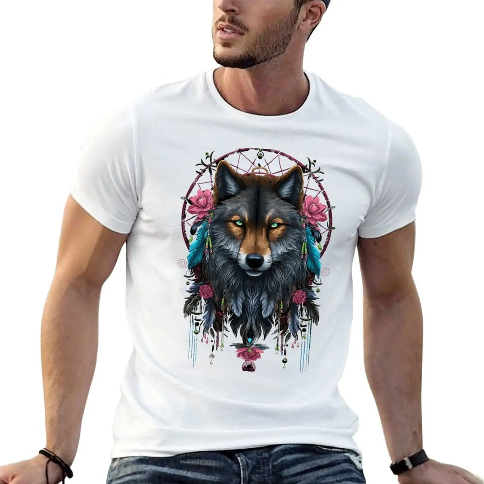 

Guardian Spirits - Wolf Dreamcatcher #1 T-Shirt t shirt man cotton funny t shirts man T-Shirt
