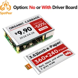 Option: No or With Driver Board 3.52 inch e Paper Ink HAT B Red/Black/White Screen Display For Arduino /Raspberry Pi /Jetson