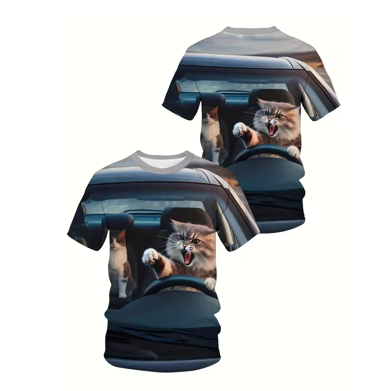 

Футболка с забавным котом и рисунком для мужчин, короткая повседневная уличная одежда с 3d принтом животных и круглым вырезом, детская футболка, мужские рубашки, женские футболки