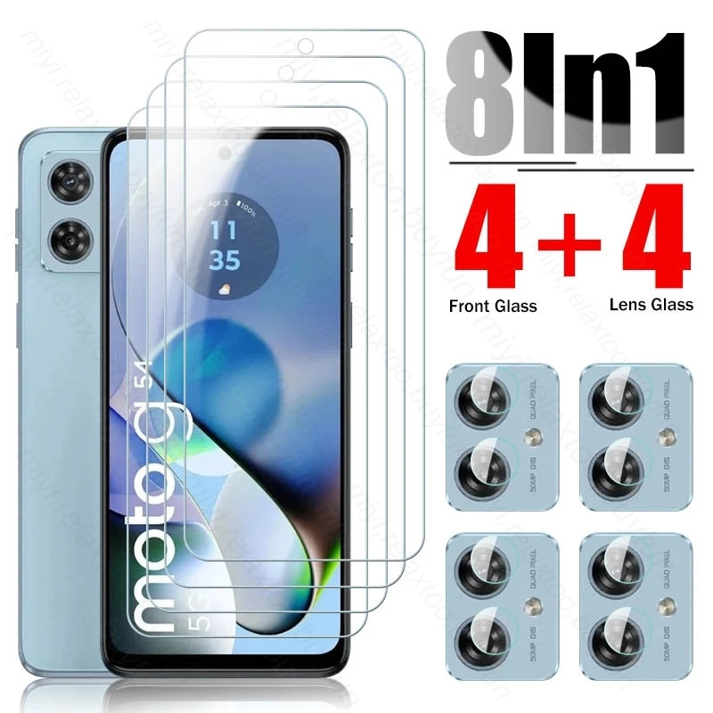 For Motorola Moto G54 5G Glass 8 In 1 Tempered Glass Screen Protector Moto Rola G 54 84 34 24 14 04 G84 G54 G14 E13 4G Lens Film