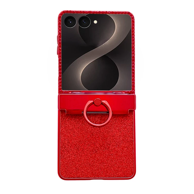 For Samsung Z Flip 8 Case All‑over Star Design Electroplated Anti-Fingerprint Ring Holder Hinge Protection Shockproof Cover