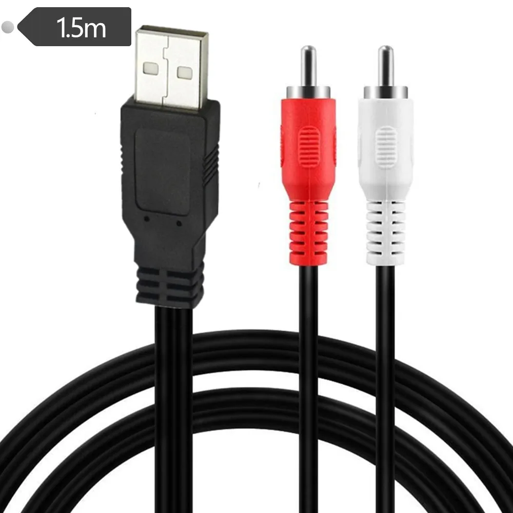 1.5m  USB A Male to 2 RCA Phono AV Cable Lead PC TV Aux Audio Video adapter