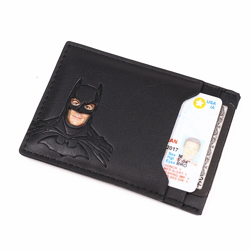Bat ID Wallet For Men Leather Slim Card Holder Case Cover With Cutout Superhero Face Eyes Mask Gift For Husband Teens Boy Friend