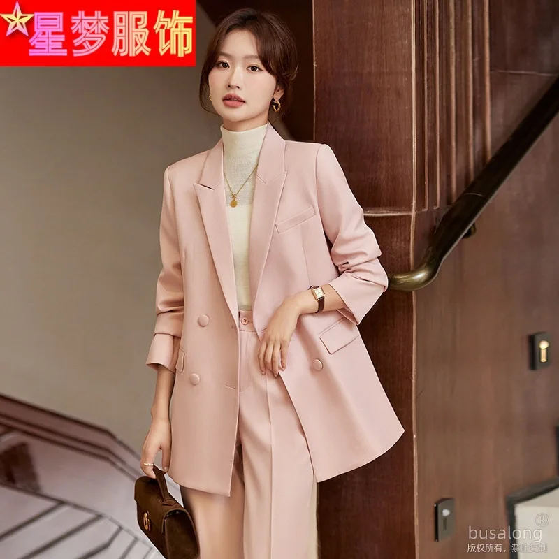 

Pink Casual Suit Jacket Female 2023 Autumn and Winter New High Sense Business Clothing plus Size Two-Piece Suit Pack