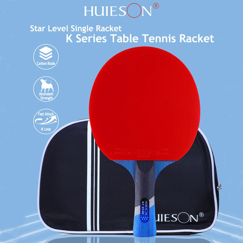 Huieson K7 7 Stars Table Tennis Racket 7Plys 2 Carbon 5 Wood Carbon Double Pips-in Rubber Ping Pong Paddle with Bag for Beginner