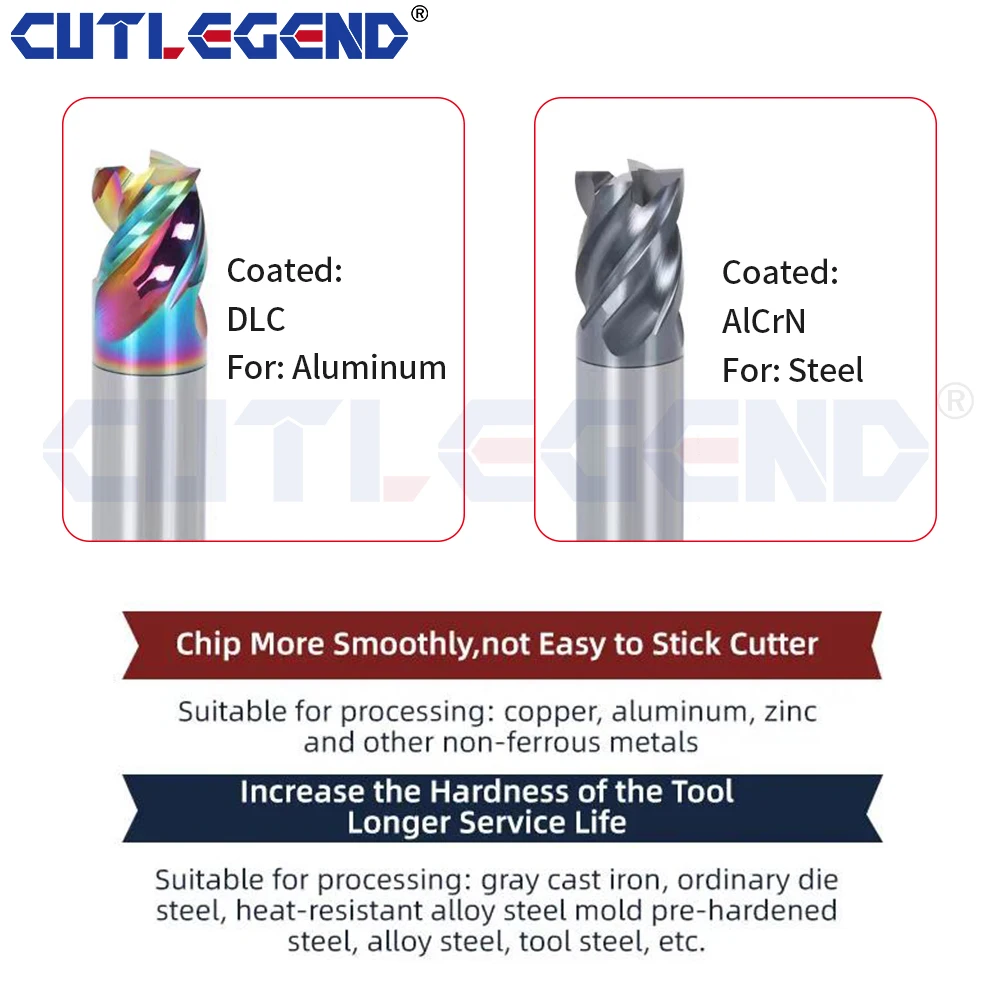 CUTLEGEND End Mill Short Cutting Length CNC Milling Cutter Solid Carbide Coated for Aluminum Steel Metal Milling Cutter 1mm-12mm