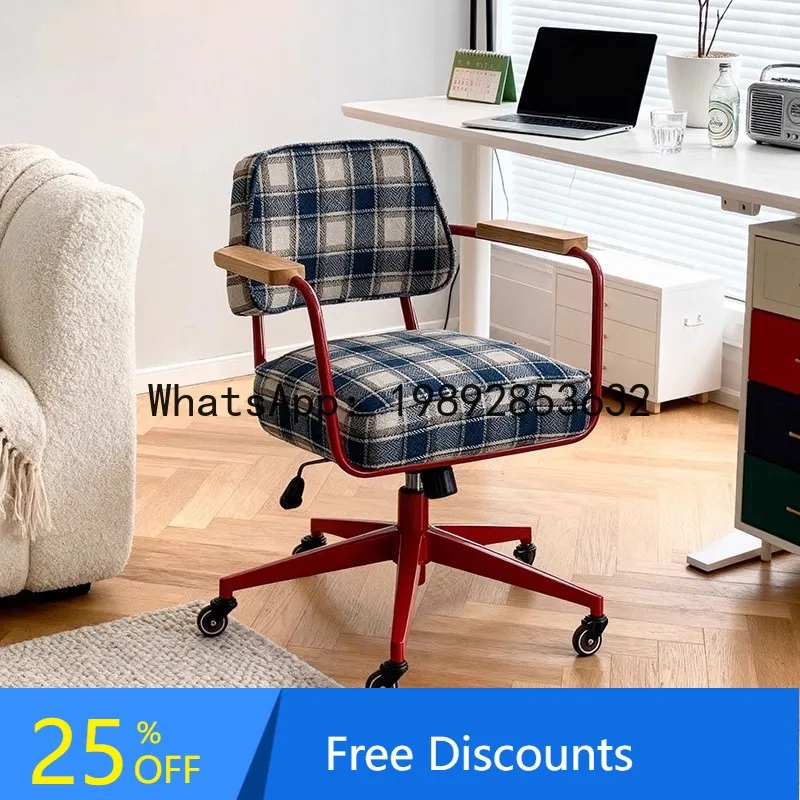 LYY Retro Style Living Room Bedroom Study Adjustable Computer Chair Office Chair Modern Leisure Armchair Single Checkered Chair