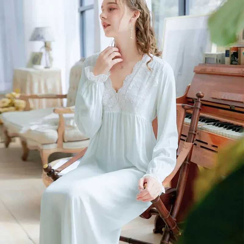 Vintage Romantic Nightgowns Nightwear Victorian Night Dress Women Cotton Sexy White Lace Long Peignoir Shirts Princess Sleepwear