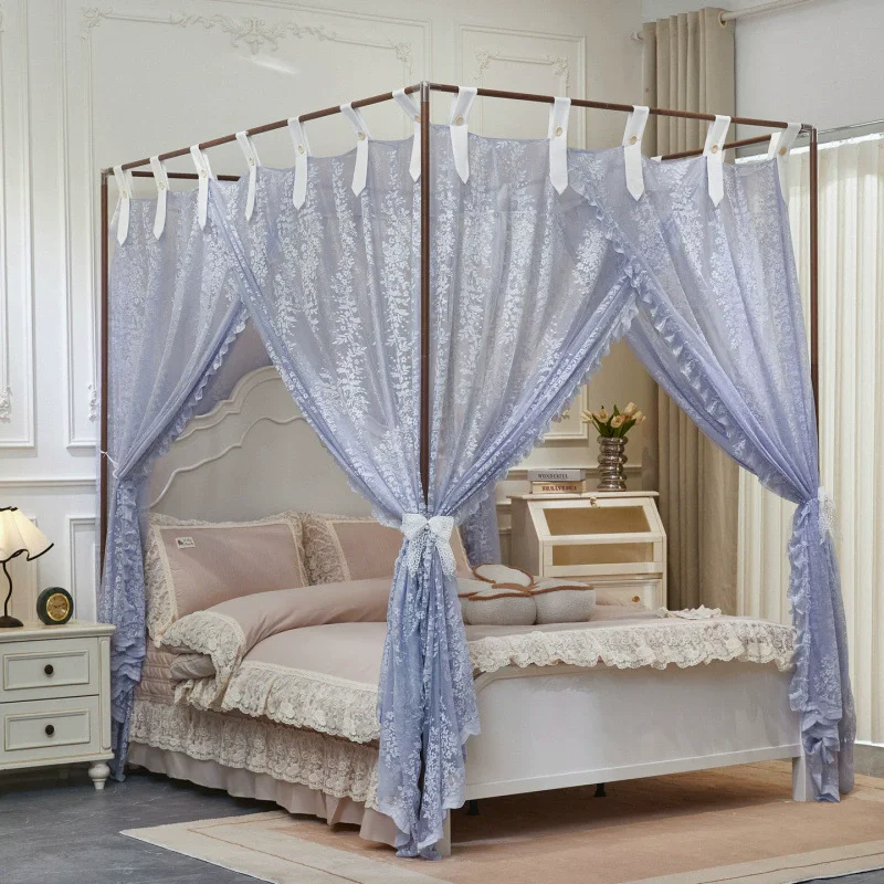 2026 Lace Princess Palace Mosquito Net with Frame Jacquard Three-door Bed Curtain Tent for Girl Room