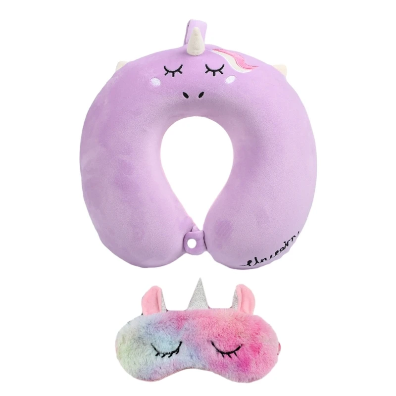 Memory  Animal Travel Pillow Comfortable Neck Pillow with Unicorns Eye Mask for Traveling Business Car Train Bus