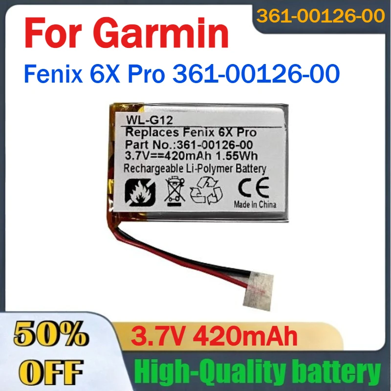 

High-Quality 3.7V 420mAh Smartwatch Battery for Garmin Fenix 6X Pro 361-00126-00 Fast Shipping