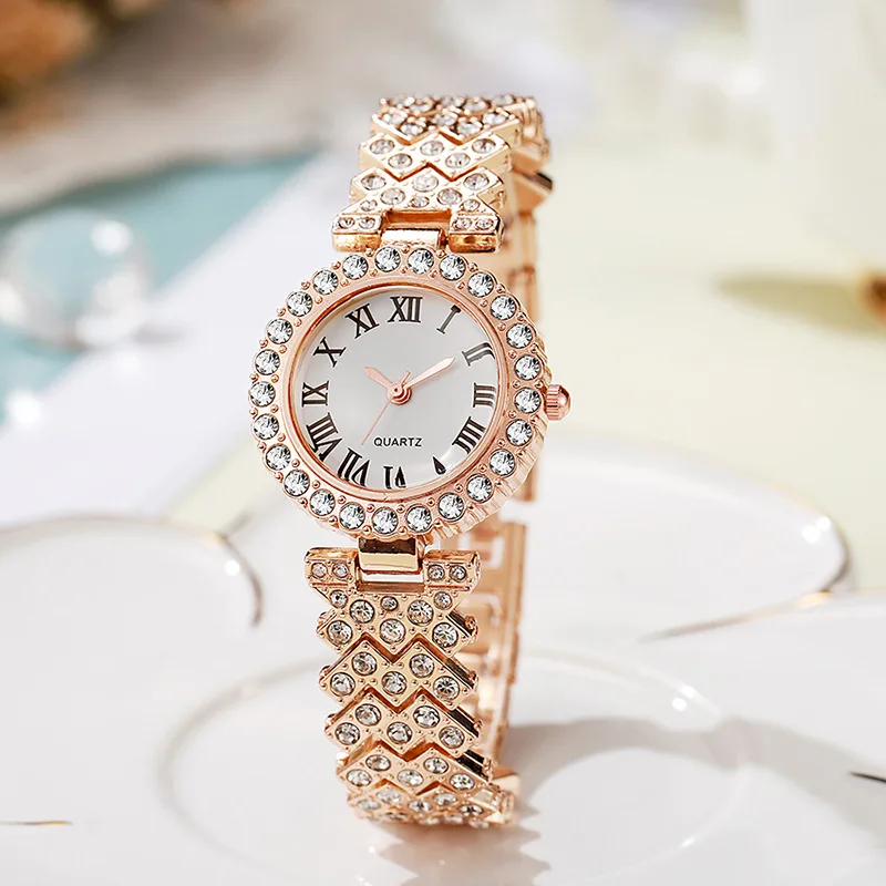 Fashion Starry Sky Diamond Women Stainless Steel Gold Color Quartz Watch & Diamond Bracelet