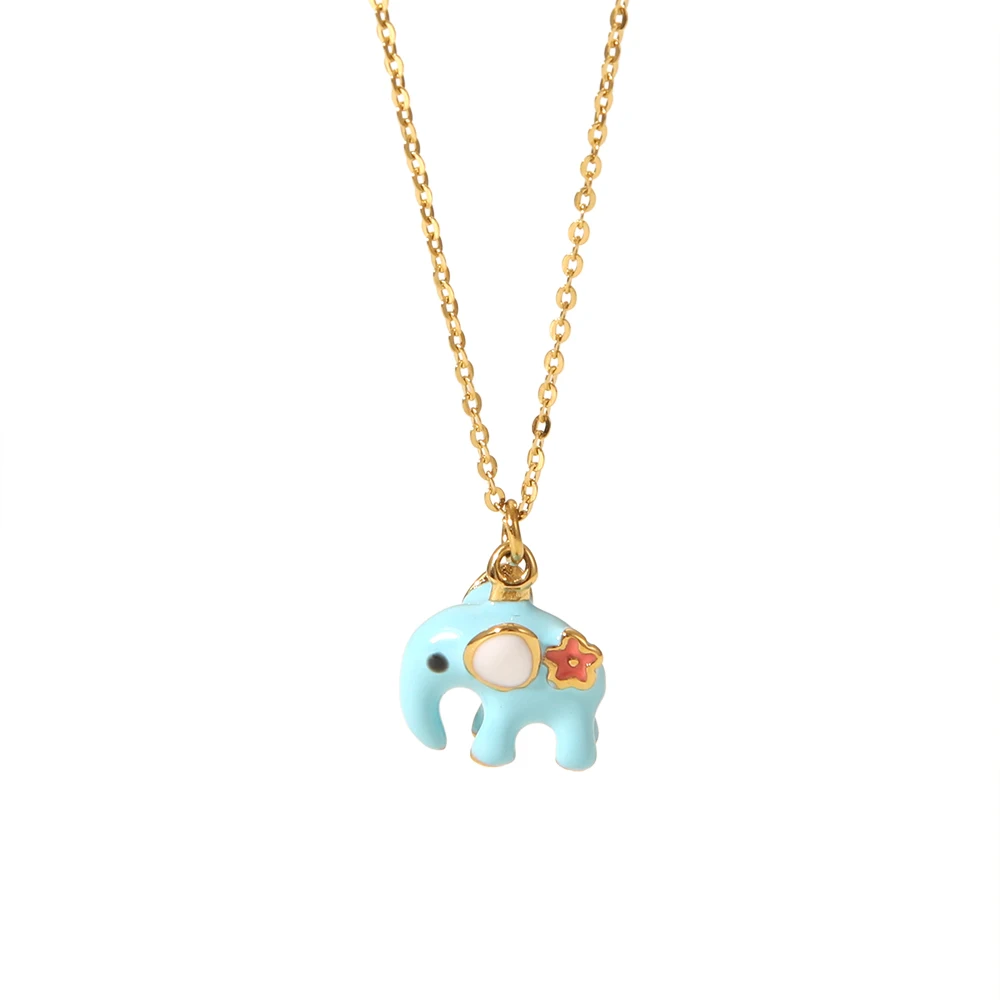 Cute Stainless Steel Metal Chic Cherry Stud Earrings Colorful Elephant Good Luck Pendant Water Resistant Necklace for Girls Gift