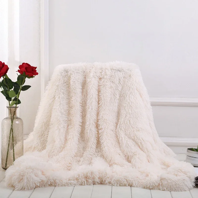 Super Soft Warm Fur Blanket, Fluffy, Shaggy Sofa Blankets, Bed Bedspread, White Warm Bedding Sheet, Cozy Blanket, 200x230cm