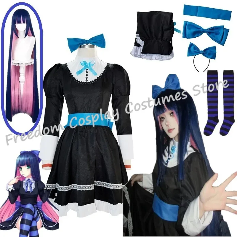 

Anime Panty & Stocking with Garterbelt Younger Sister Anarchy Stocking Cosplay Costume Wig Gothic Maid Lolita Dress Long Socks