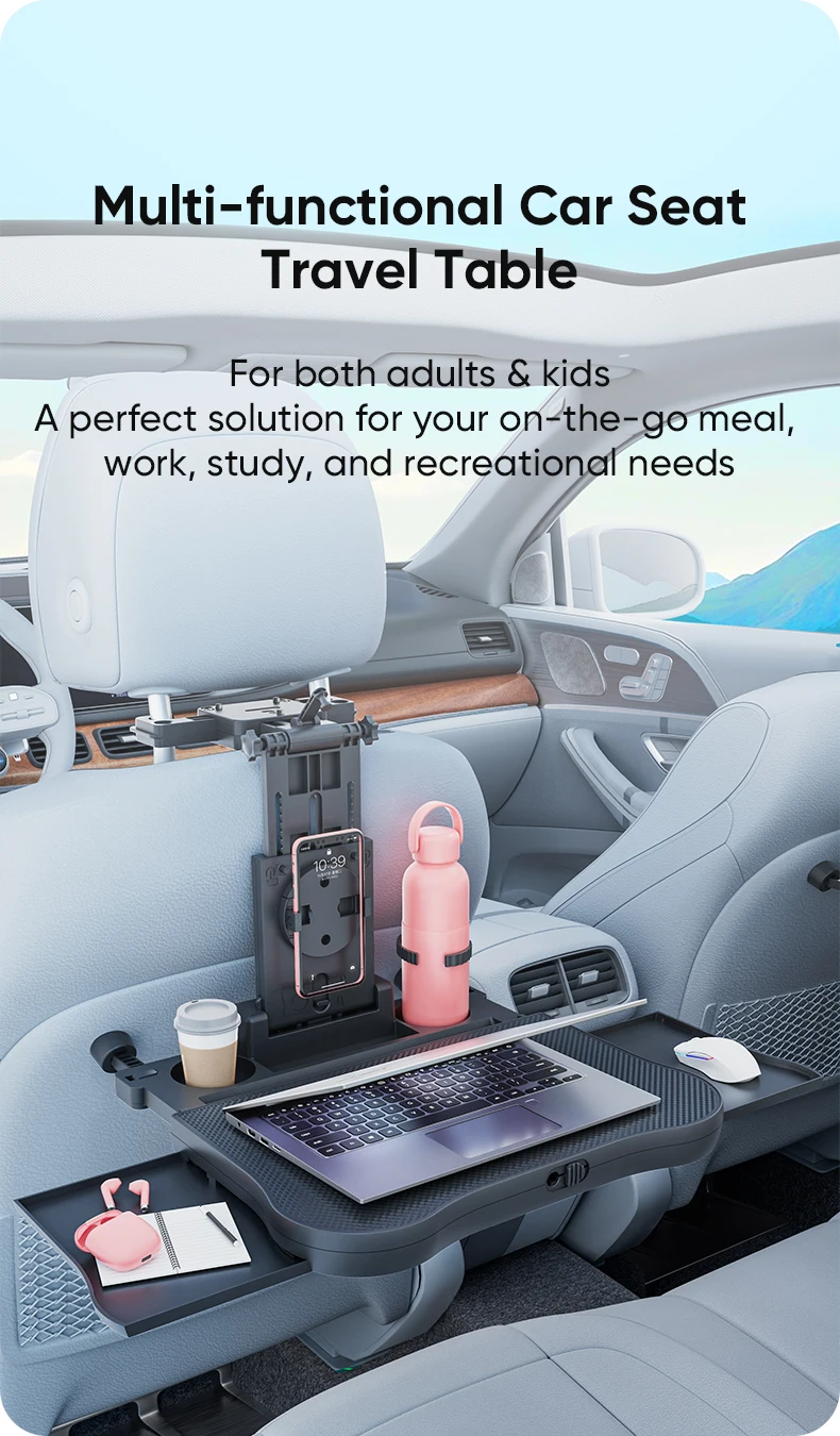 Expandable car backseat desk with device holder