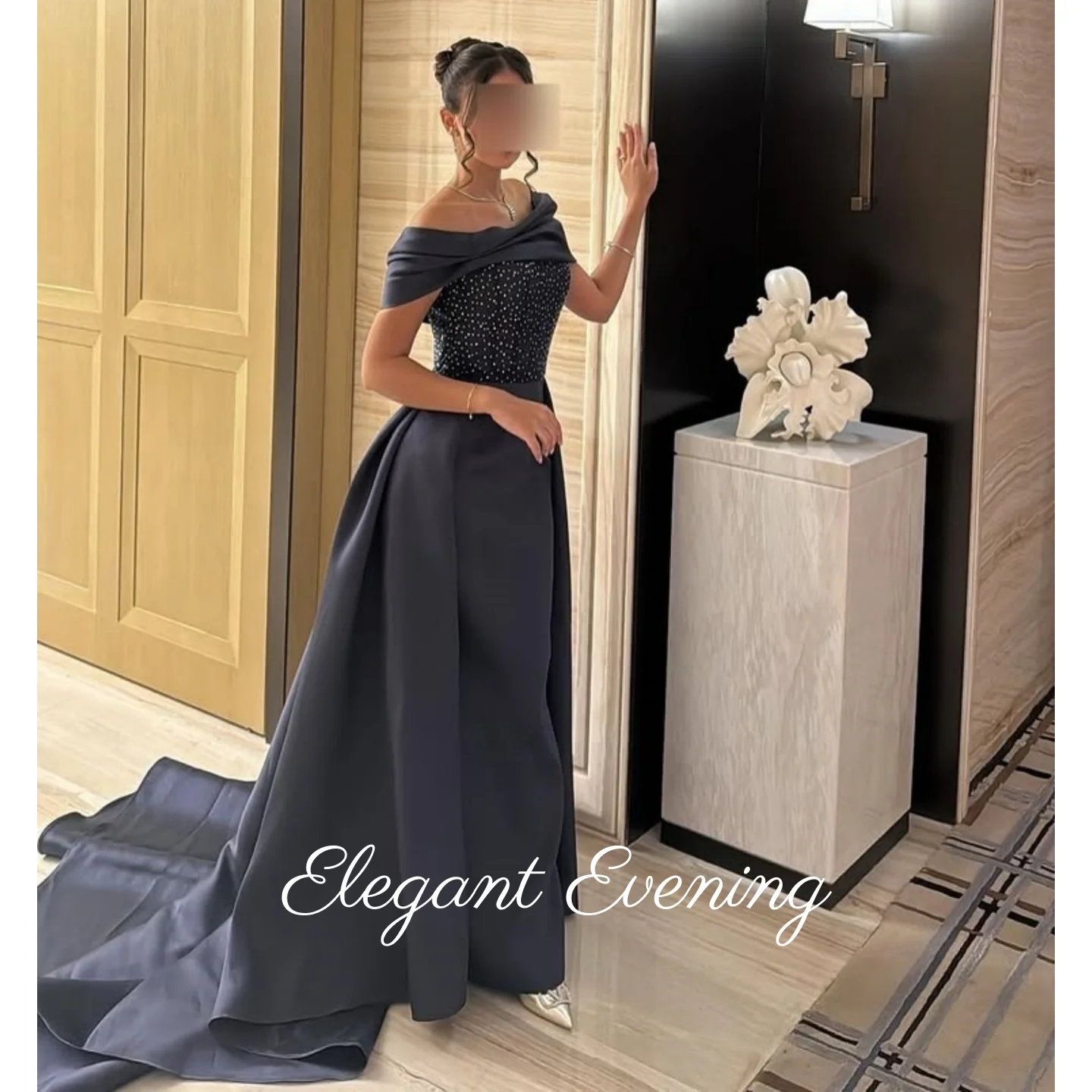 

Blue Sequins Beads Prom Dress Off Shoulder Elegant New Design Formal Evening Dresses Floor Length Party Gown
