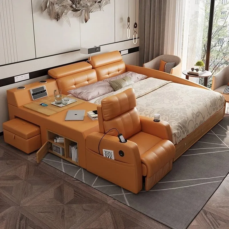 Multifunctional Sleeper Double Bed Fancy Queen Italian Comfortable Bed Luxury Minimalist Relaxing Upholstered Bedroom Furniture