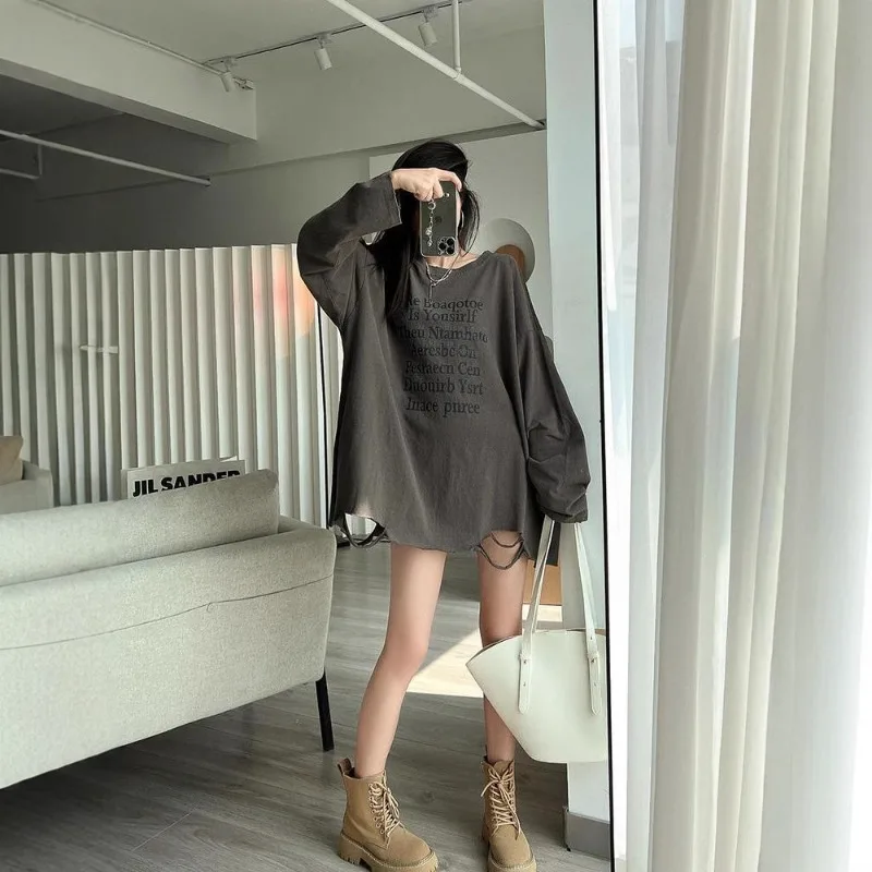 A Large-sized Laid-back Long-sleeved T-shirt Chubby Girl Loose Versatile Base Layer for Spring and Autumn, Trendy Instagram Top