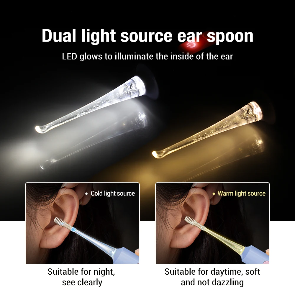 Kids Luminous Ear Spoon Dual Light Source LED Light Ear Cleaning Set Ear Picking USB Rechargable Baby Earwax Removal Tool