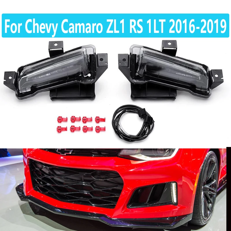 

For Chevy Camaro ZL1 RS 1LT 2016 2017 2018 2019 Car White Daytime Running Light DRL Fog Lights LED Clear Lens