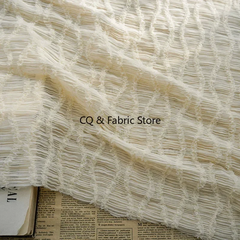 قماش دانتيل شيفون مطرز باللون البيج لفستان البنات، فستان الزفاف، فستان الصيف