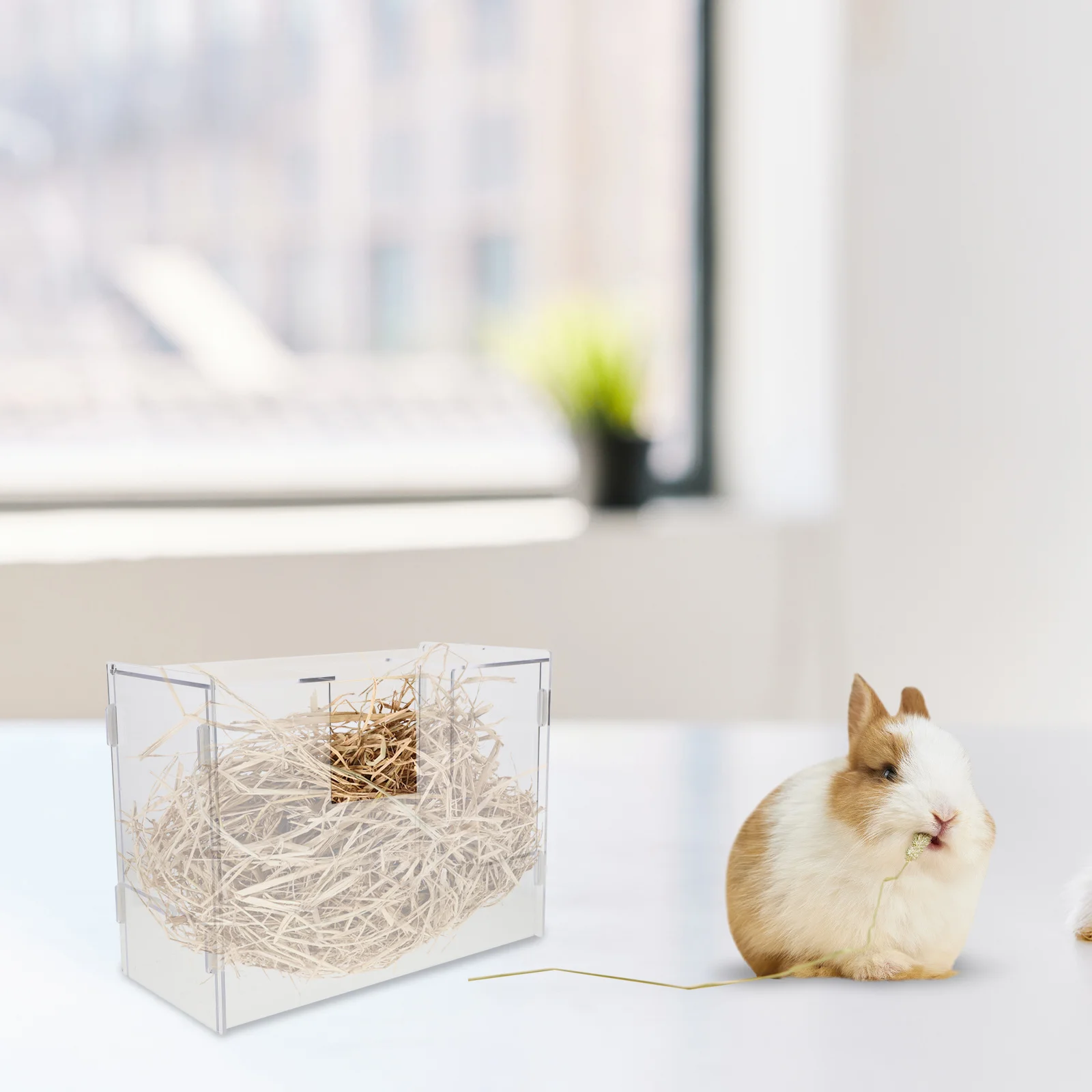 

Pet Feeder For Rabbits Large Capacity Acrylic Hay Dispenser Durable Bunny Feed Groove Integrated Toilet For Hamster Guinea