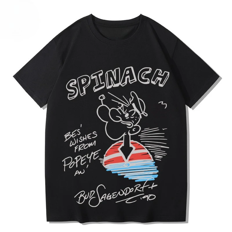 تي شيرت Popeye الجديد لصيف 2025 عبارة عن بلوزة فضفاضة وعصرية بأكمام قصيرة للرجال والنساء #2