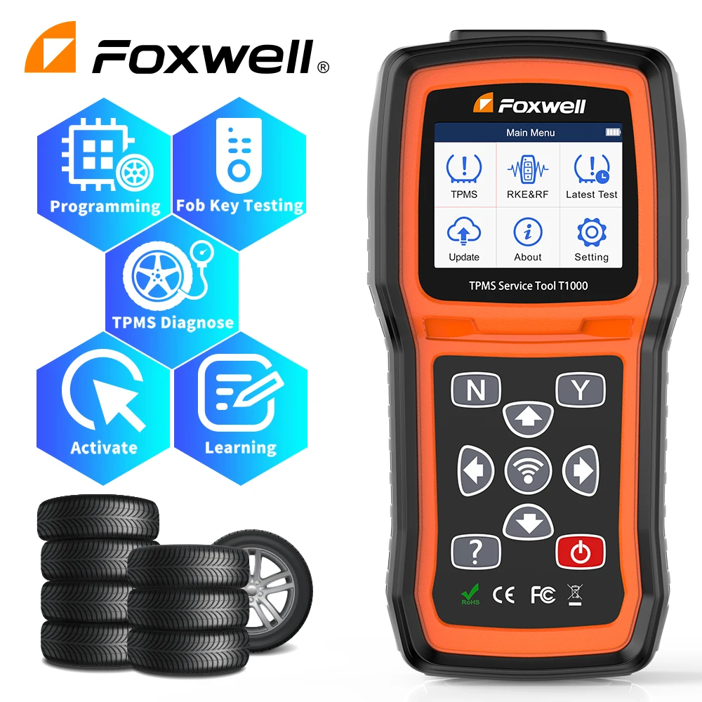 FOXWELL T1000 OBD2 Car Tire Pressure detector Auto Tester TPMS Sensors Programming Activate Check RF Key Tire Sensor Key Tester